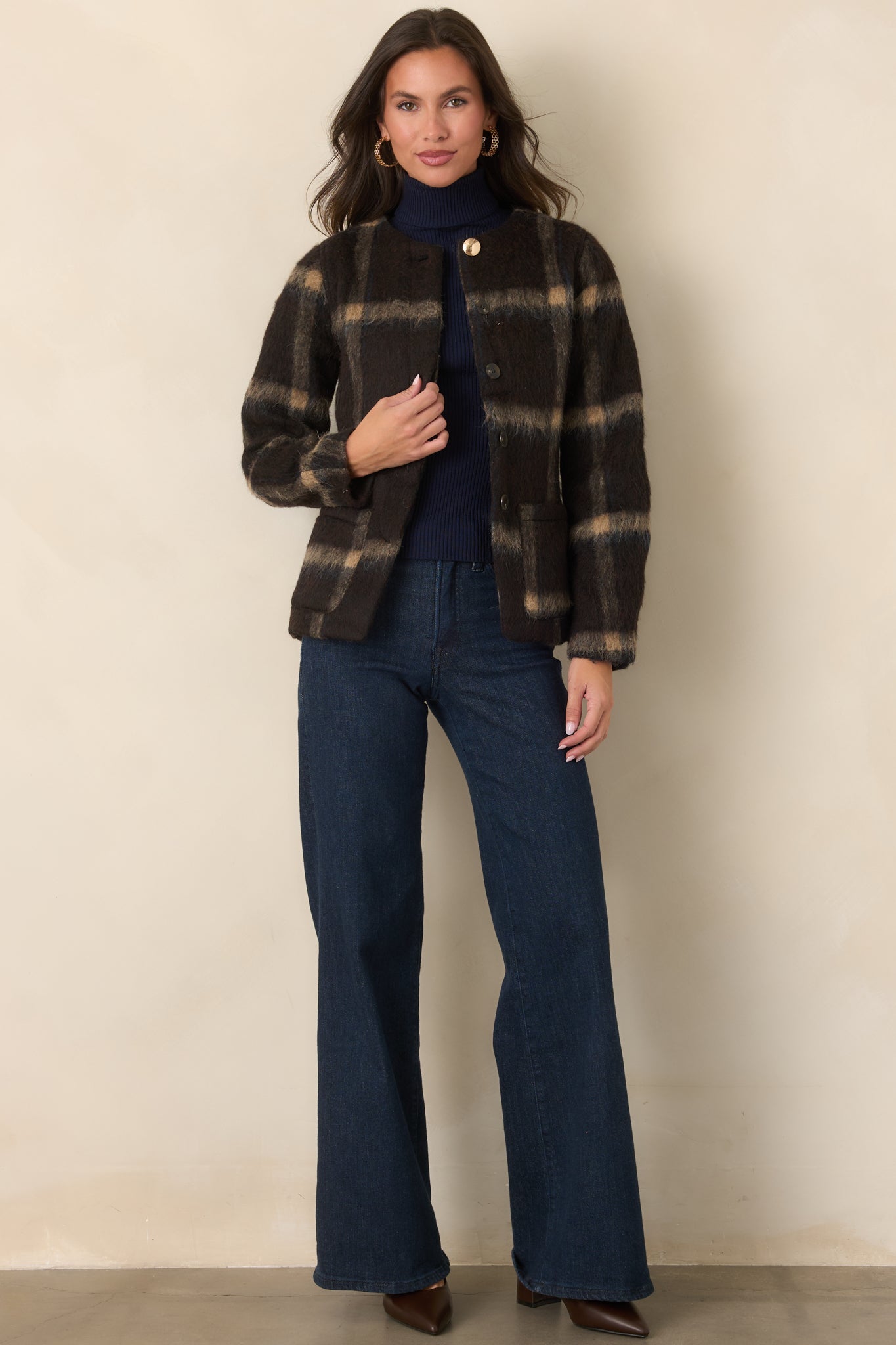 A Certain Air About You Brown Plaid Wool Blend Jacket