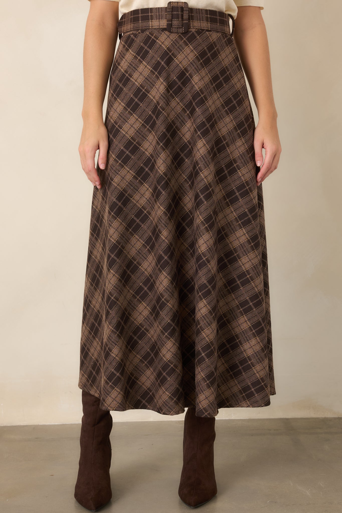 Astrid Brown Ada Plaid Maxi Skirt