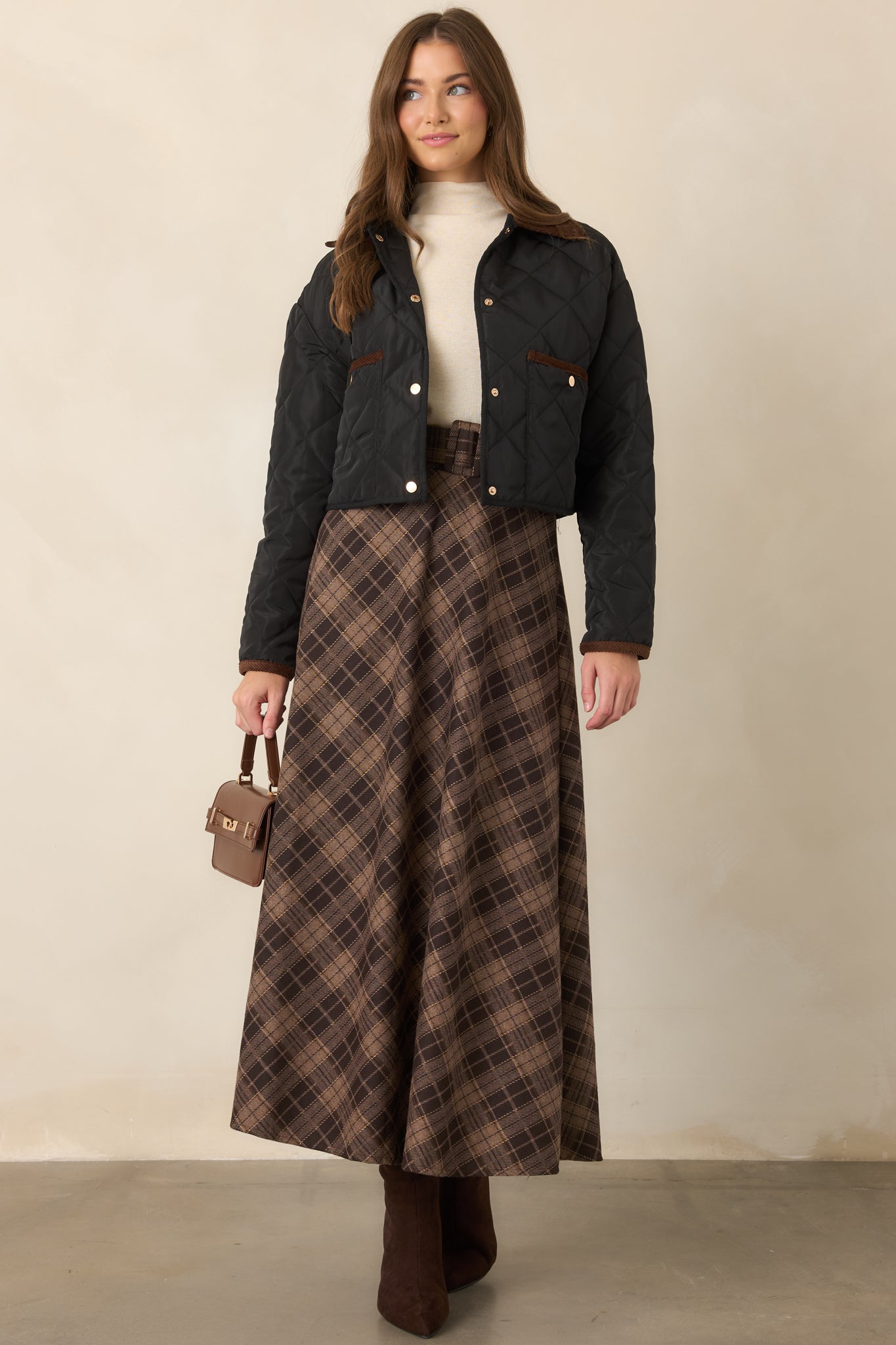 Astrid Brown Ada Plaid Maxi Skirt