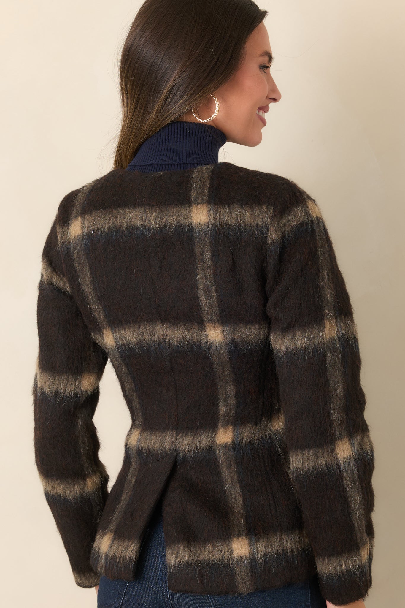 A Certain Air About You Brown Plaid Wool Blend Jacket