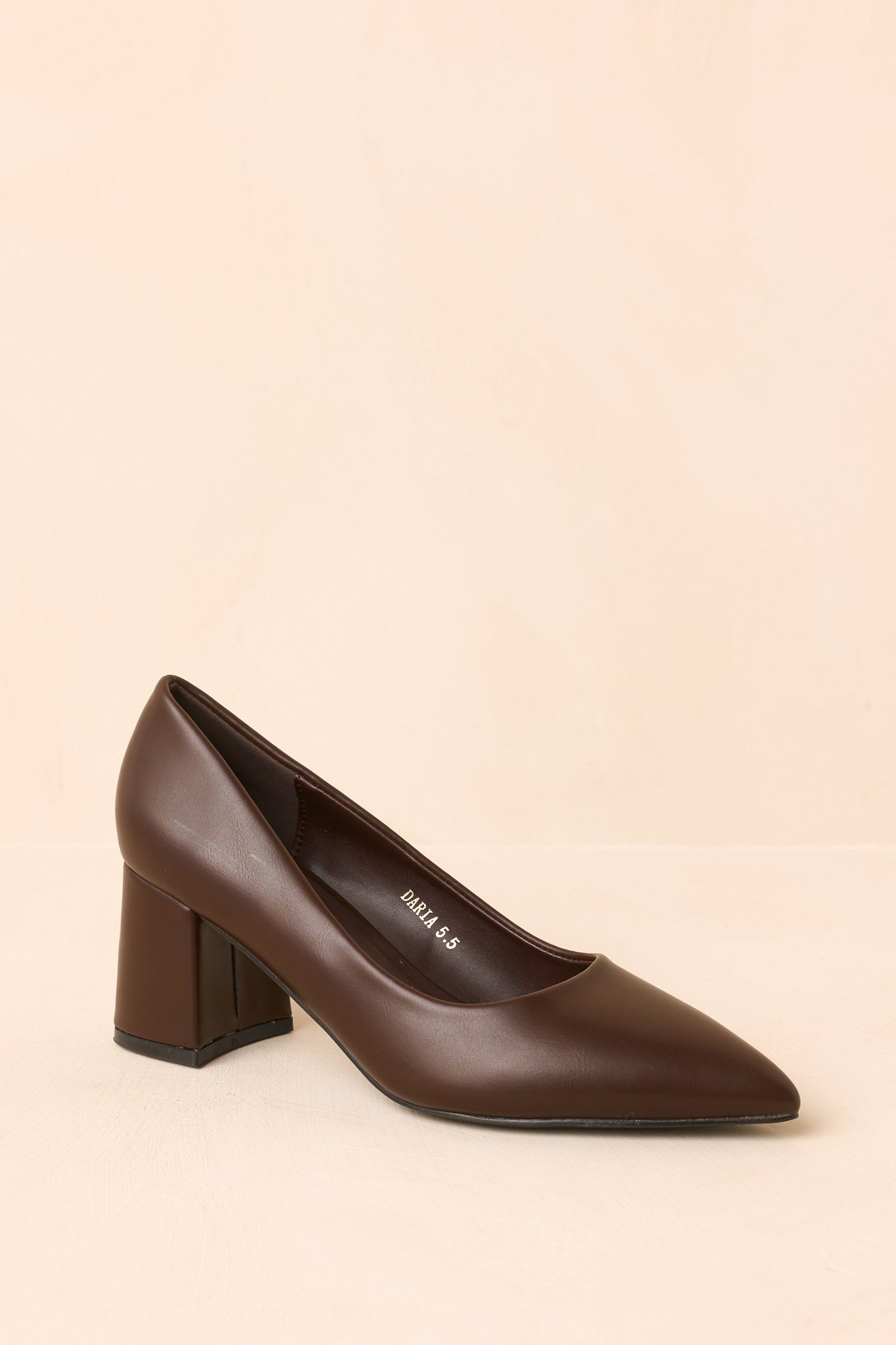 A Step Ahead of You Brown Pointed Toe Block Heel Pumps