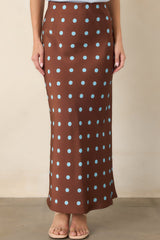 Connect the Dots Chocolate Brown Polka Dot Satin Maxi Skirt