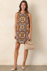 A Fond Memory Brown Multi Floral Embroidered Mini Dress