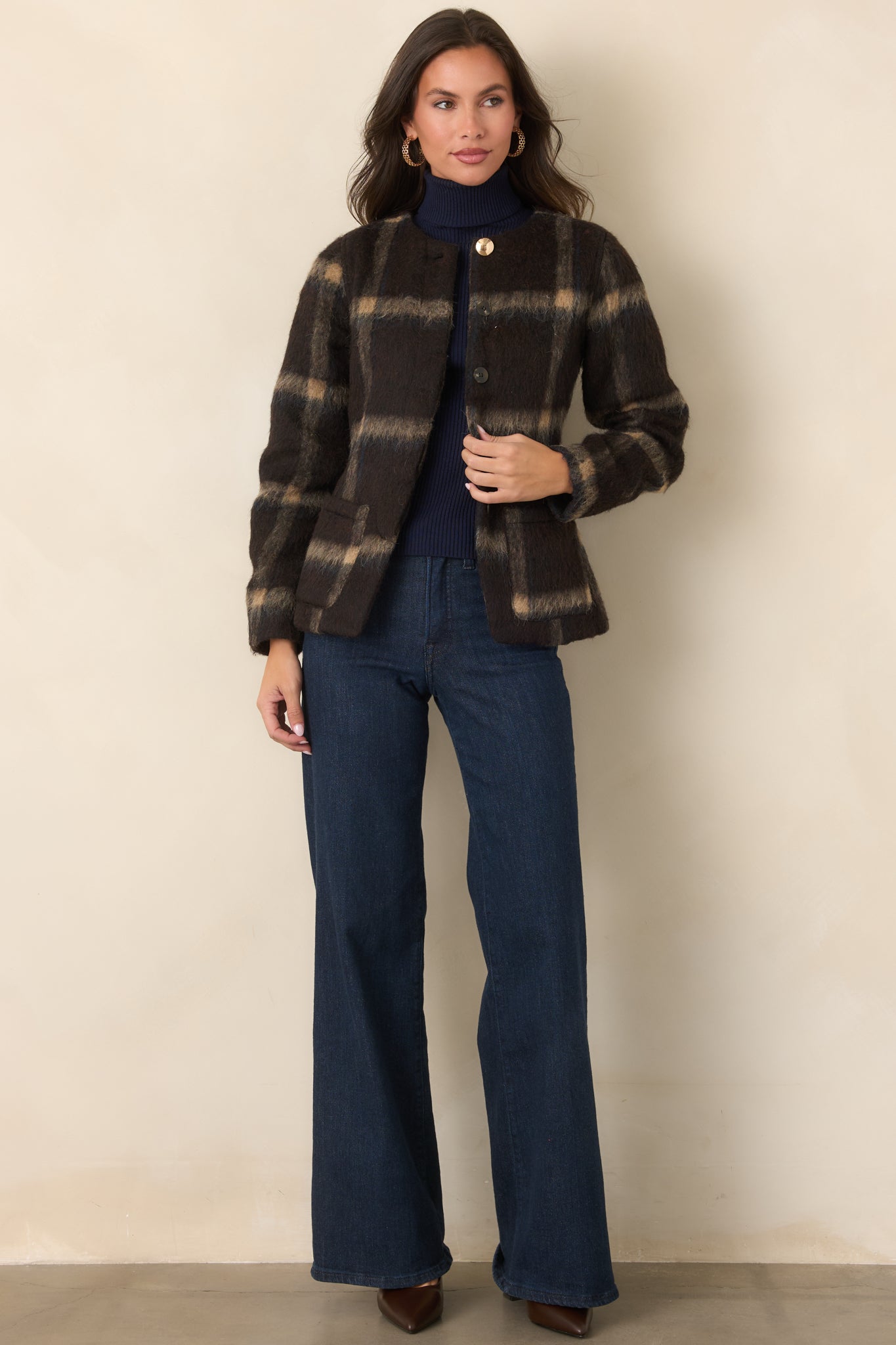 A Certain Air About You Brown Plaid Wool Blend Jacket