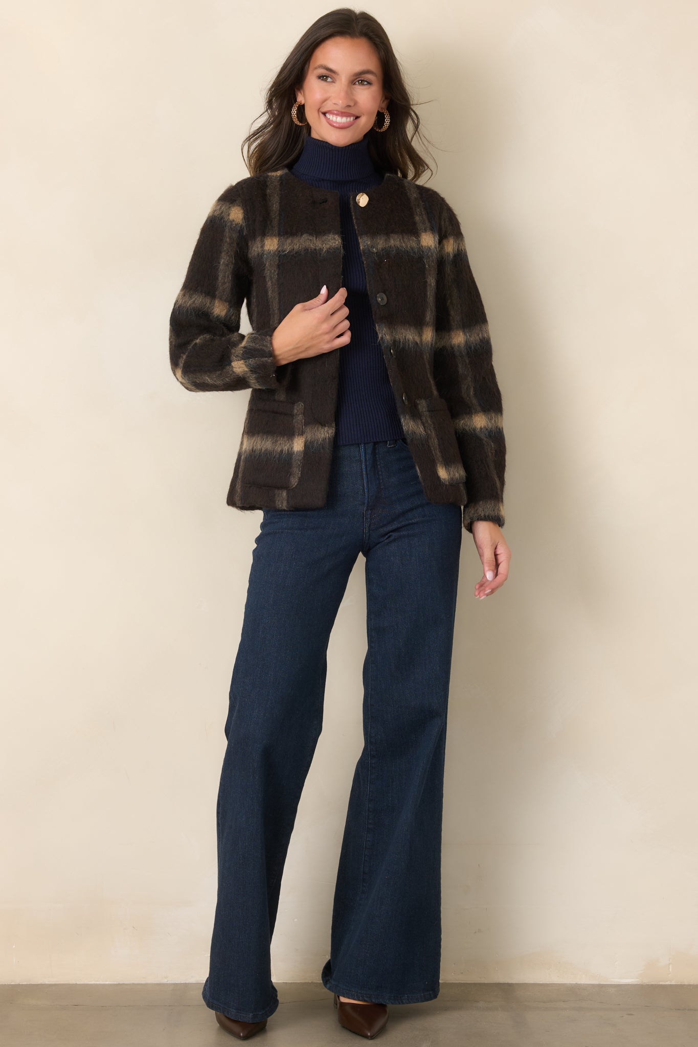 A Certain Air About You Brown Plaid Wool Blend Jacket