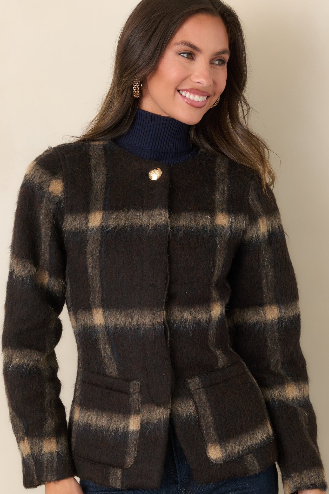 A Certain Air About You Brown Plaid Wool Blend Jacket