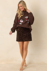 A Little Glitz and Glam Chocolate Brown Sequin Velvet Mini Skirt