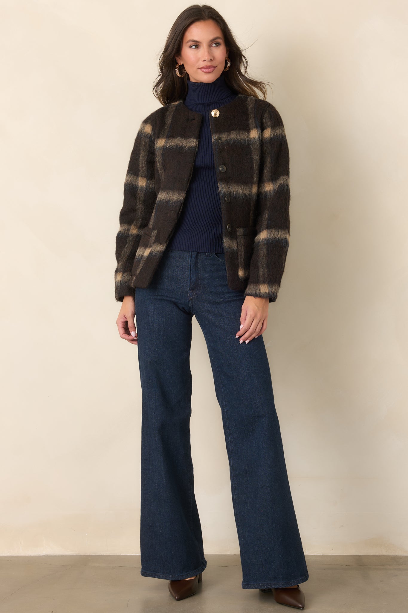A Certain Air About You Brown Plaid Wool Blend Jacket