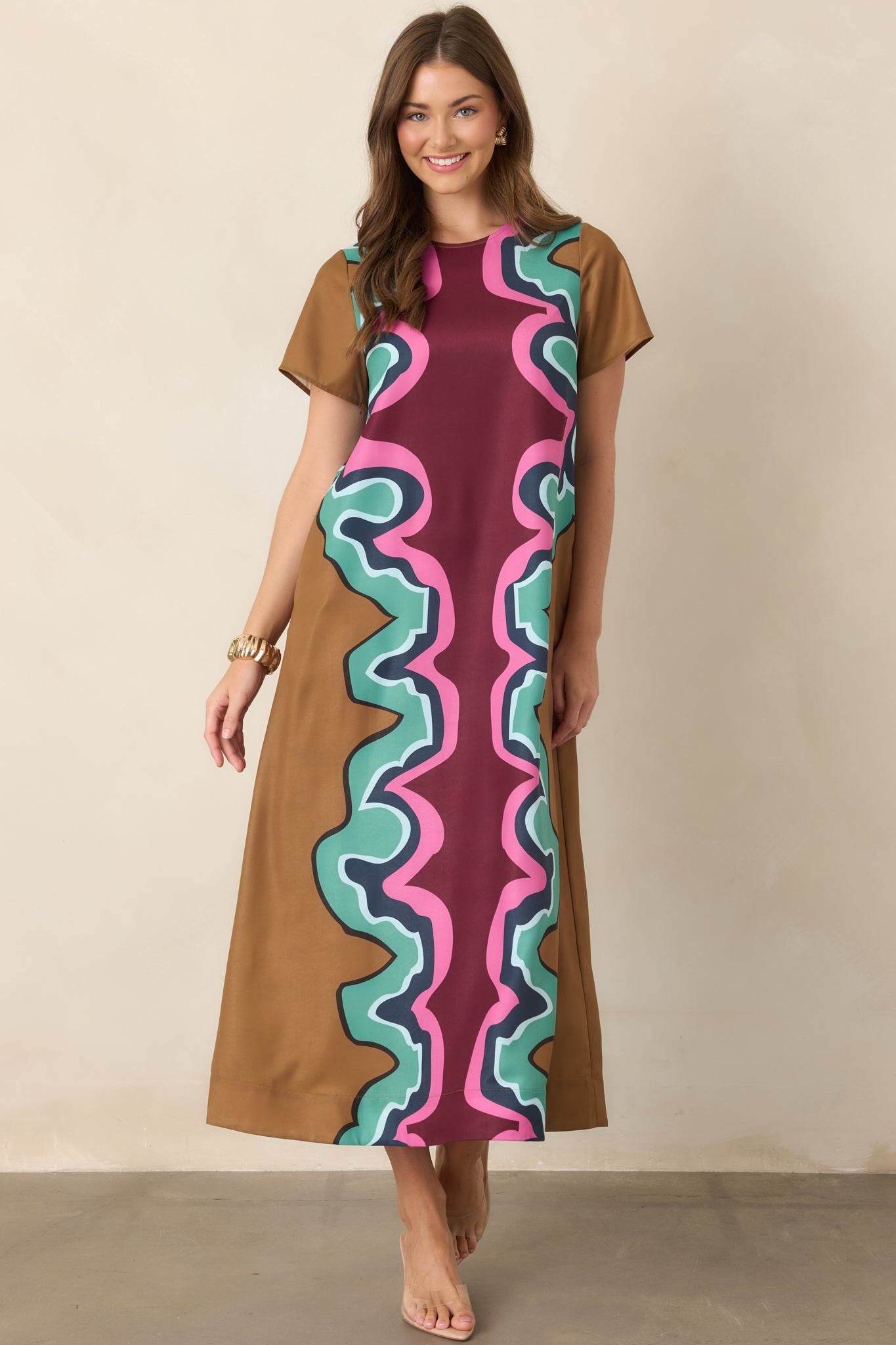 CROSBY Coco Serpentine Multi Short Sleeve Maxi Dress