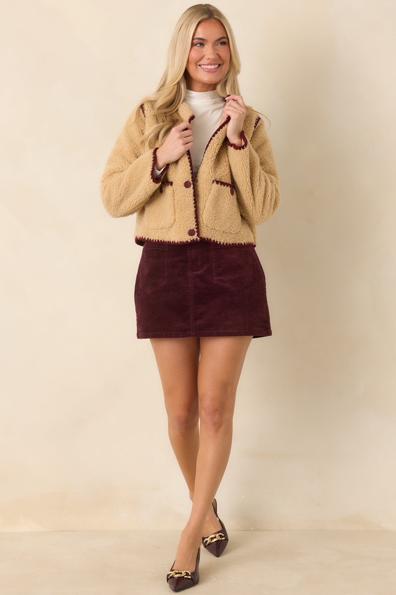 Autumn Agenda Burgundy Corduroy Mini Skort