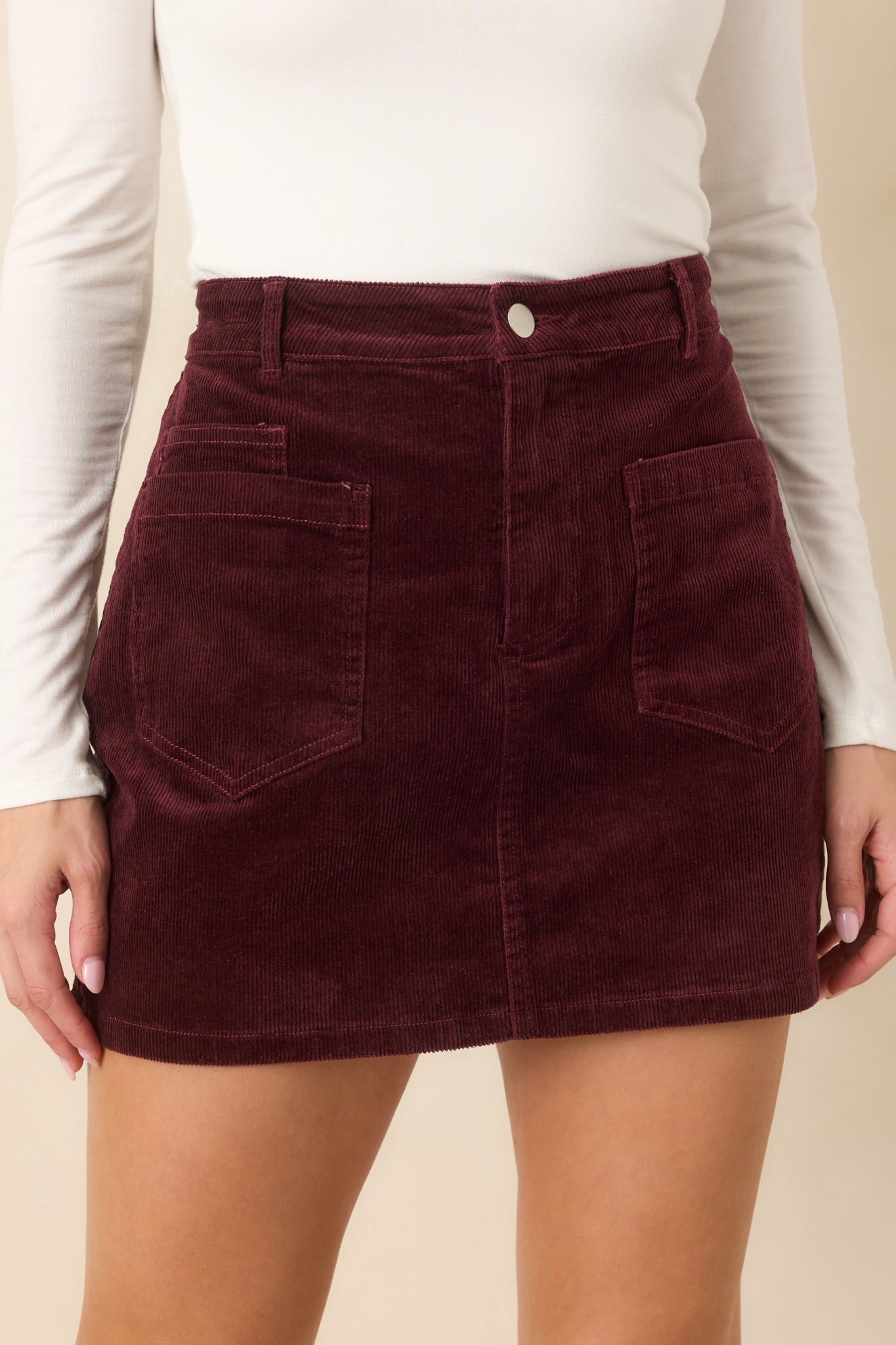 Autumn Agenda Burgundy Corduroy Mini Skort