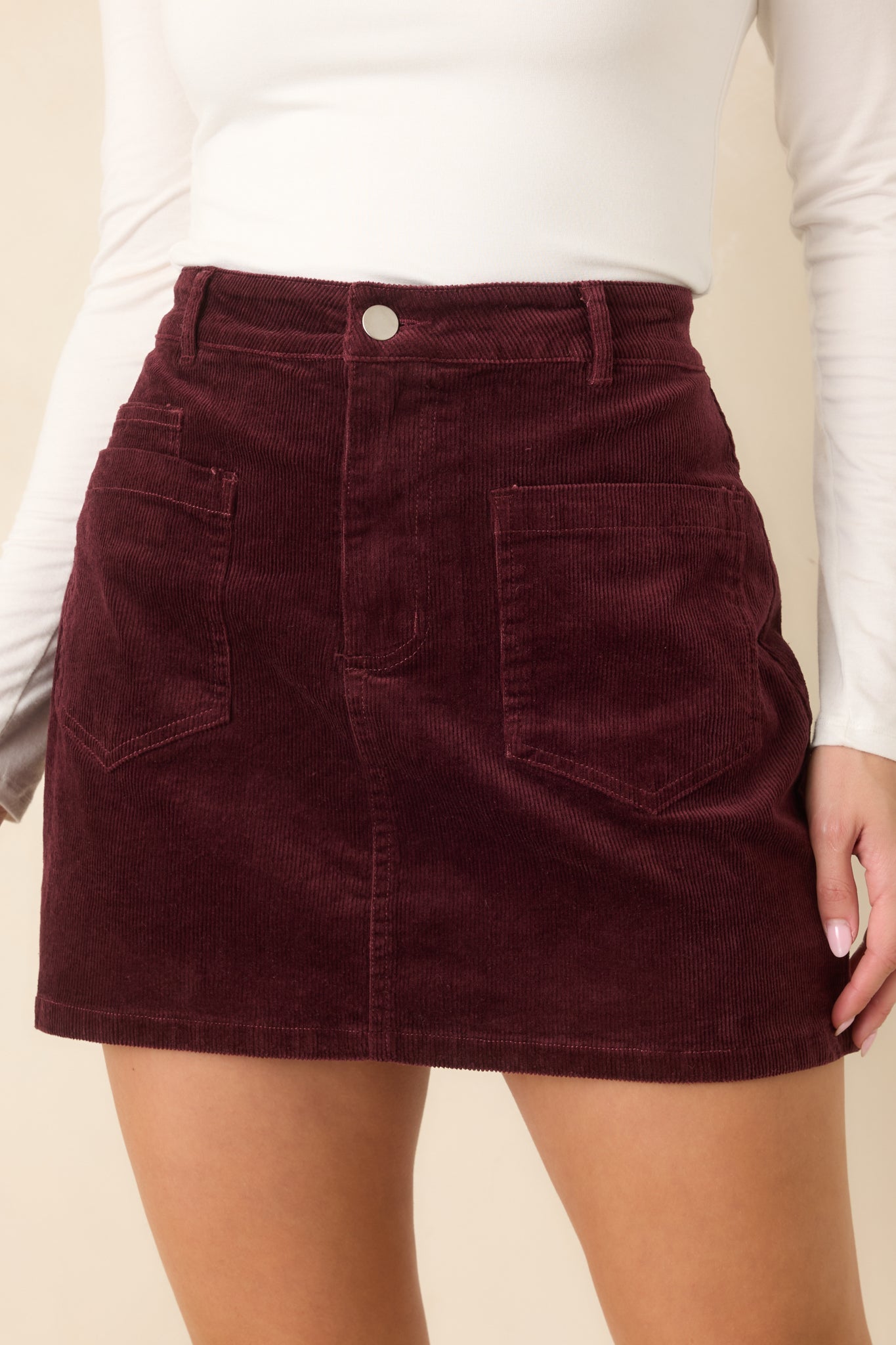Autumn Agenda Burgundy Corduroy Mini Skort