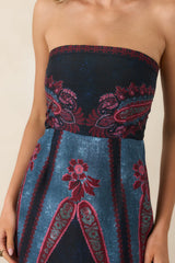 Anna Cate Bennett Obscura Navy Multi Strapless Midi Dress