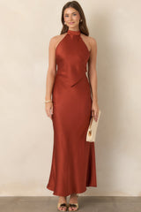 ASTR the Label Viridiana Sienna Satin Halter Maxi Dress