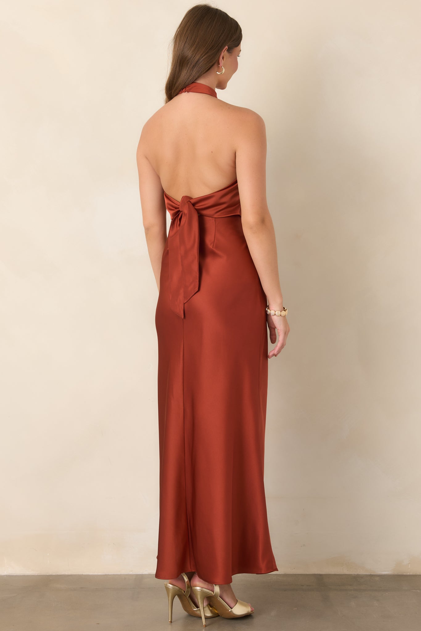 ASTR the Label Viridiana Sienna Satin Halter Maxi Dress