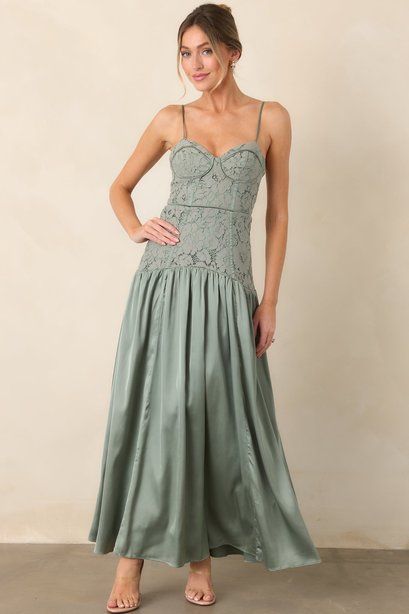 ASTR the Label Kaylani Sage Lace Bustier Maxi Dress