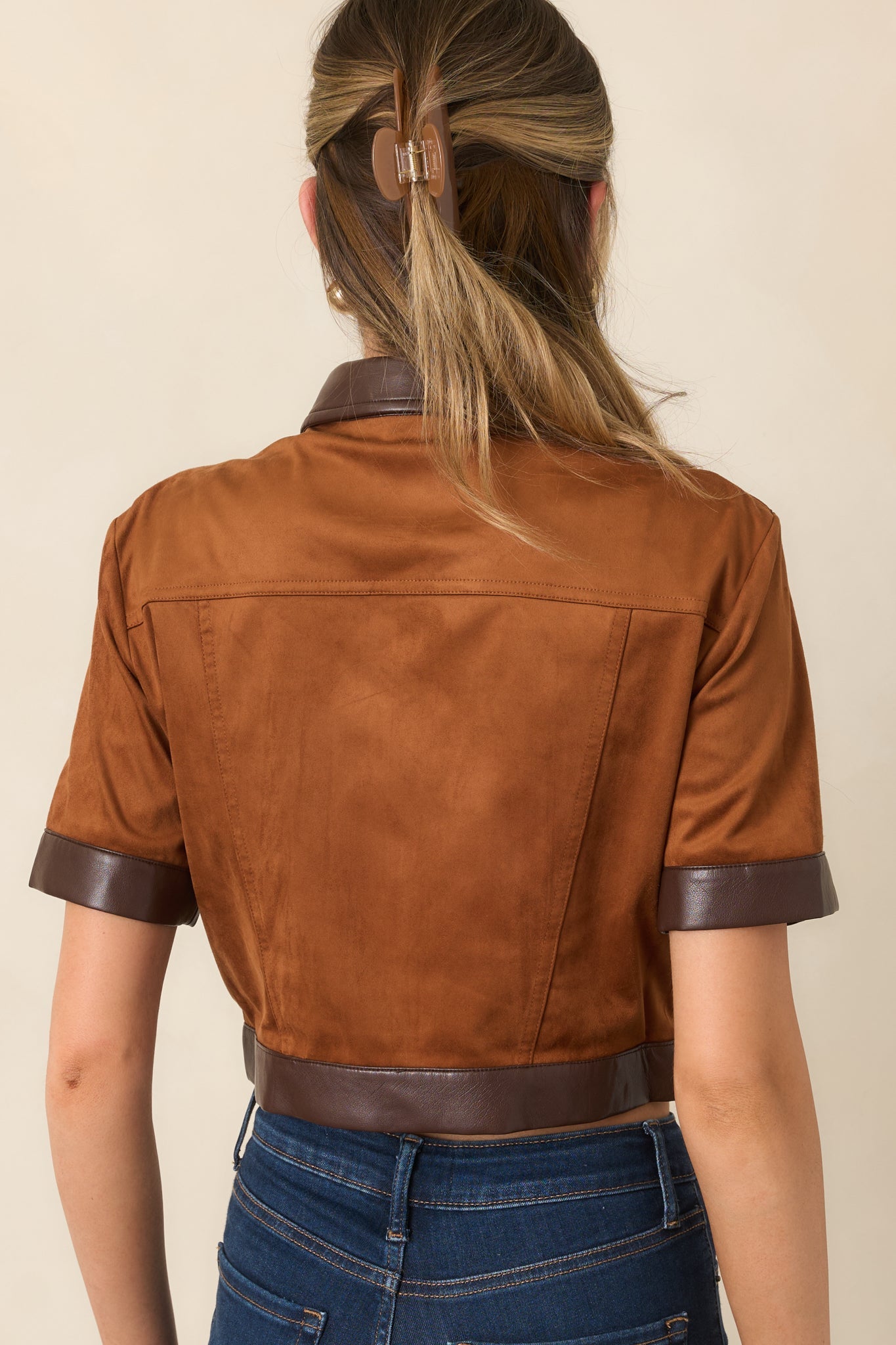 Anna Cate Boston Camel Faux Suede Cropped Top