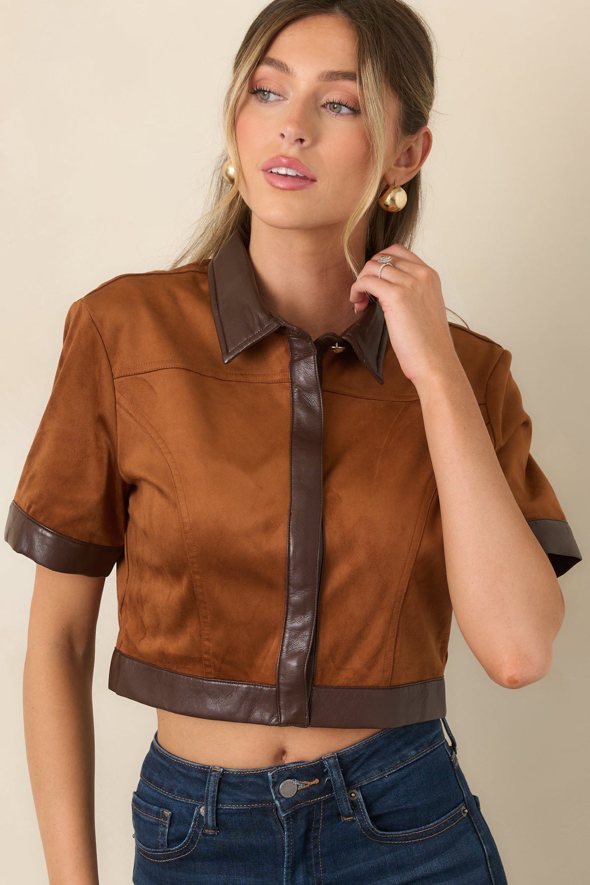Anna Cate Boston Camel Faux Suede Cropped Top