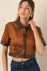 Anna Cate Boston Camel Faux Suede Cropped Top
