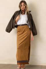 Anna Cate Cassie Camel Faux Suede Maxi Skirt