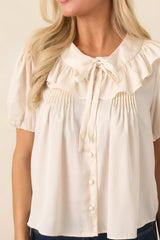 ASTR the Label Zayne Champagne Ruffle-Collar Babydoll Blouse