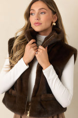 Astrid Montana Brown Faux Fur Zip Front Vest