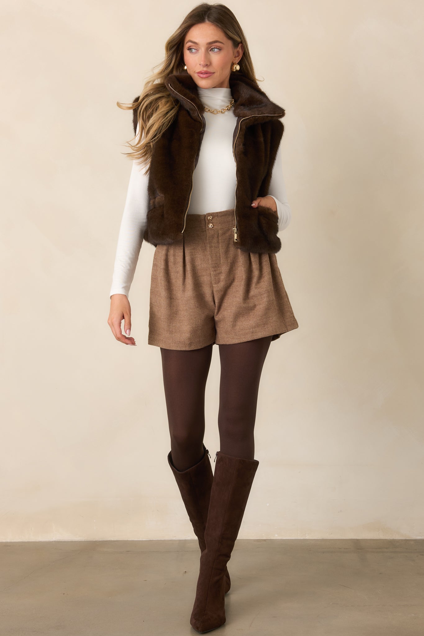 Astrid Montana Brown Faux Fur Zip Front Vest