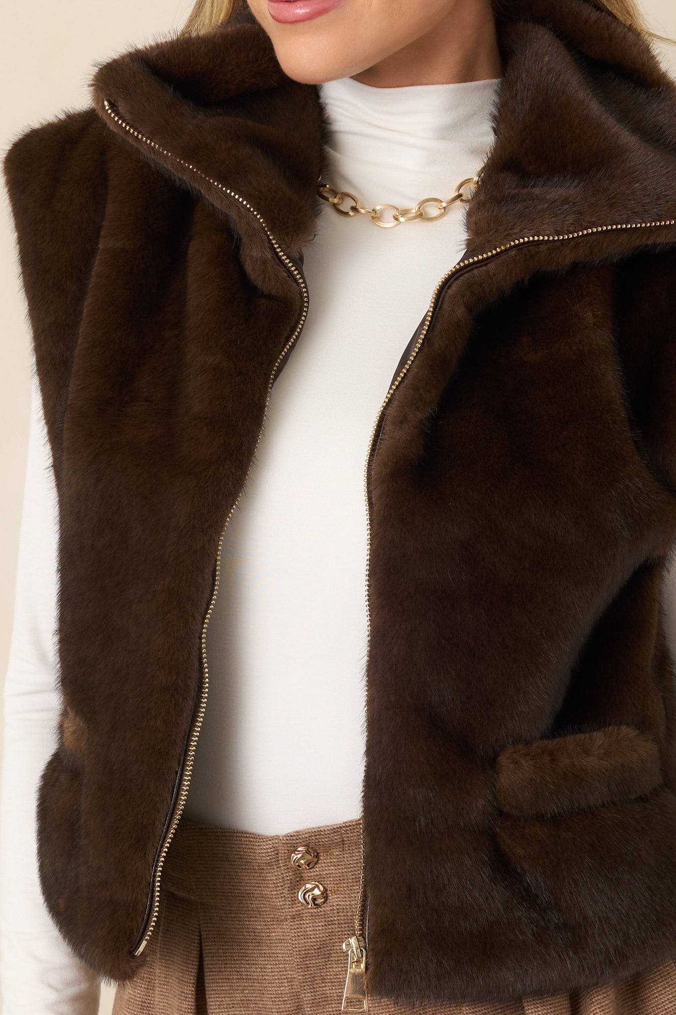Astrid Montana Brown Faux Fur Zip Front Vest