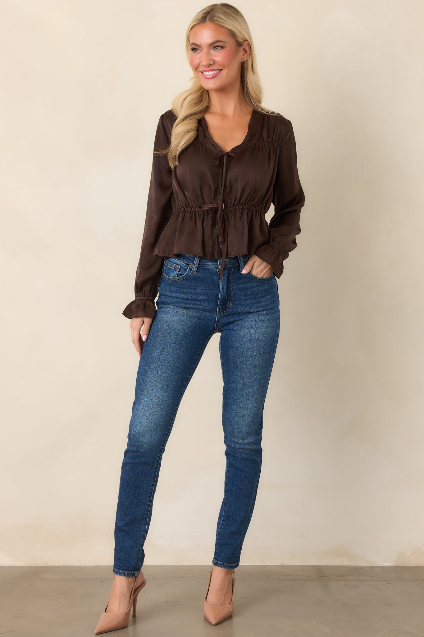 ASTR the Label Tatiana Brown Poet Sleeve Blouse