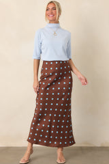 Connect the Dots Chocolate Brown Polka Dot Satin Maxi Skirt