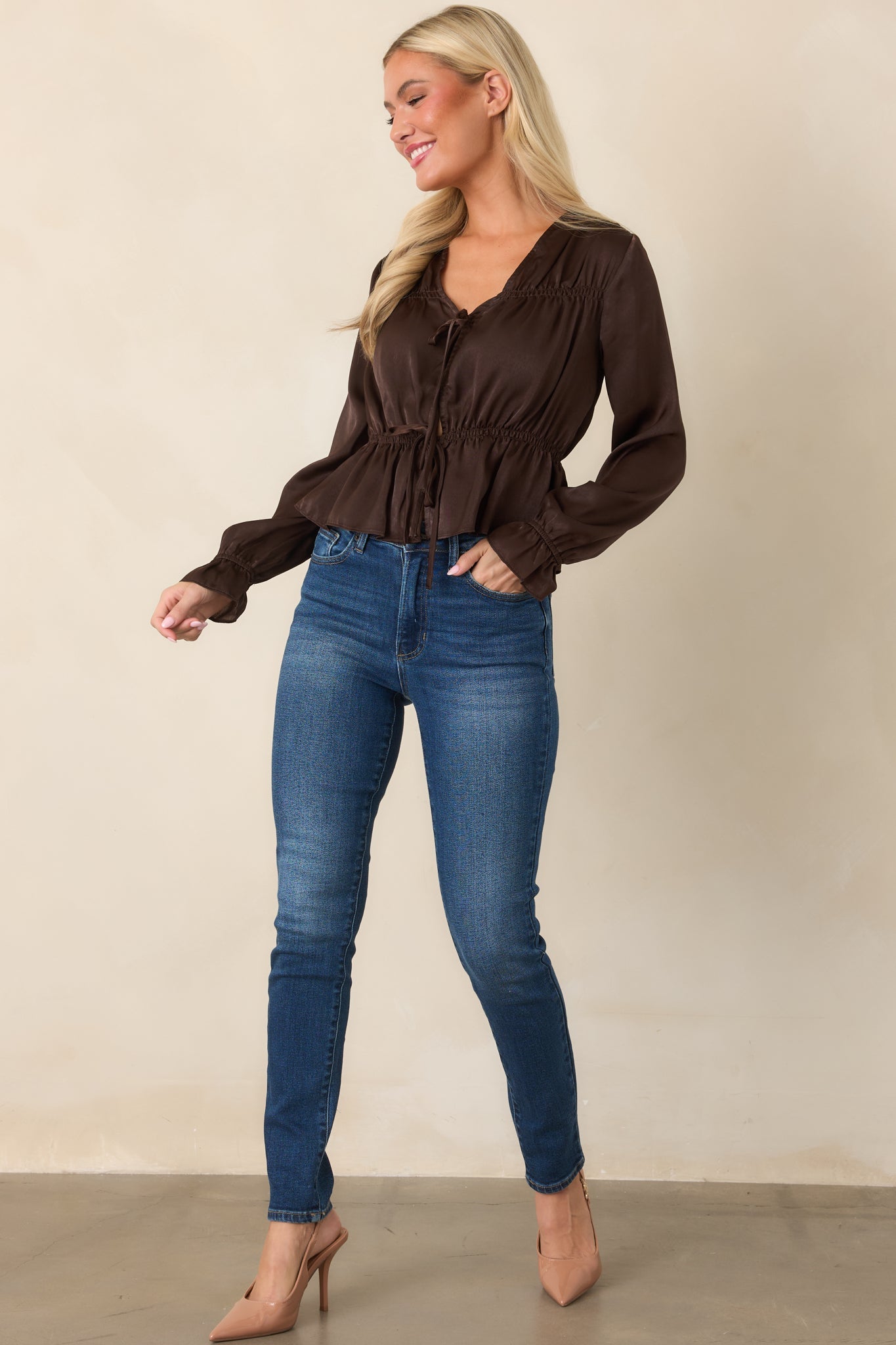 ASTR the Label Tatiana Brown Poet Sleeve Blouse