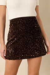 A Little Glitz and Glam Chocolate Brown Sequin Velvet Mini Skirt