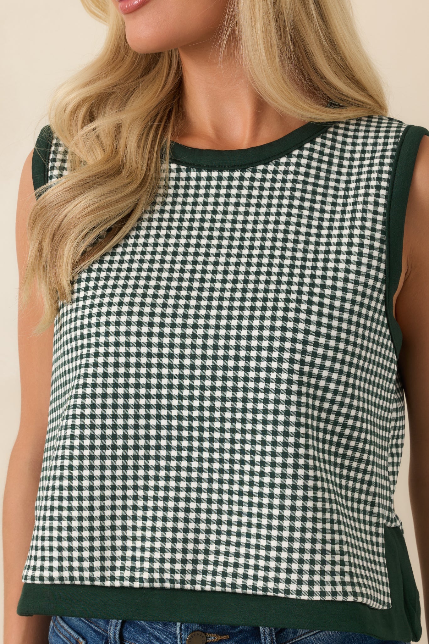 Check the Agenda Hunter Green Gingham Contrast Trim Sleeveless Top