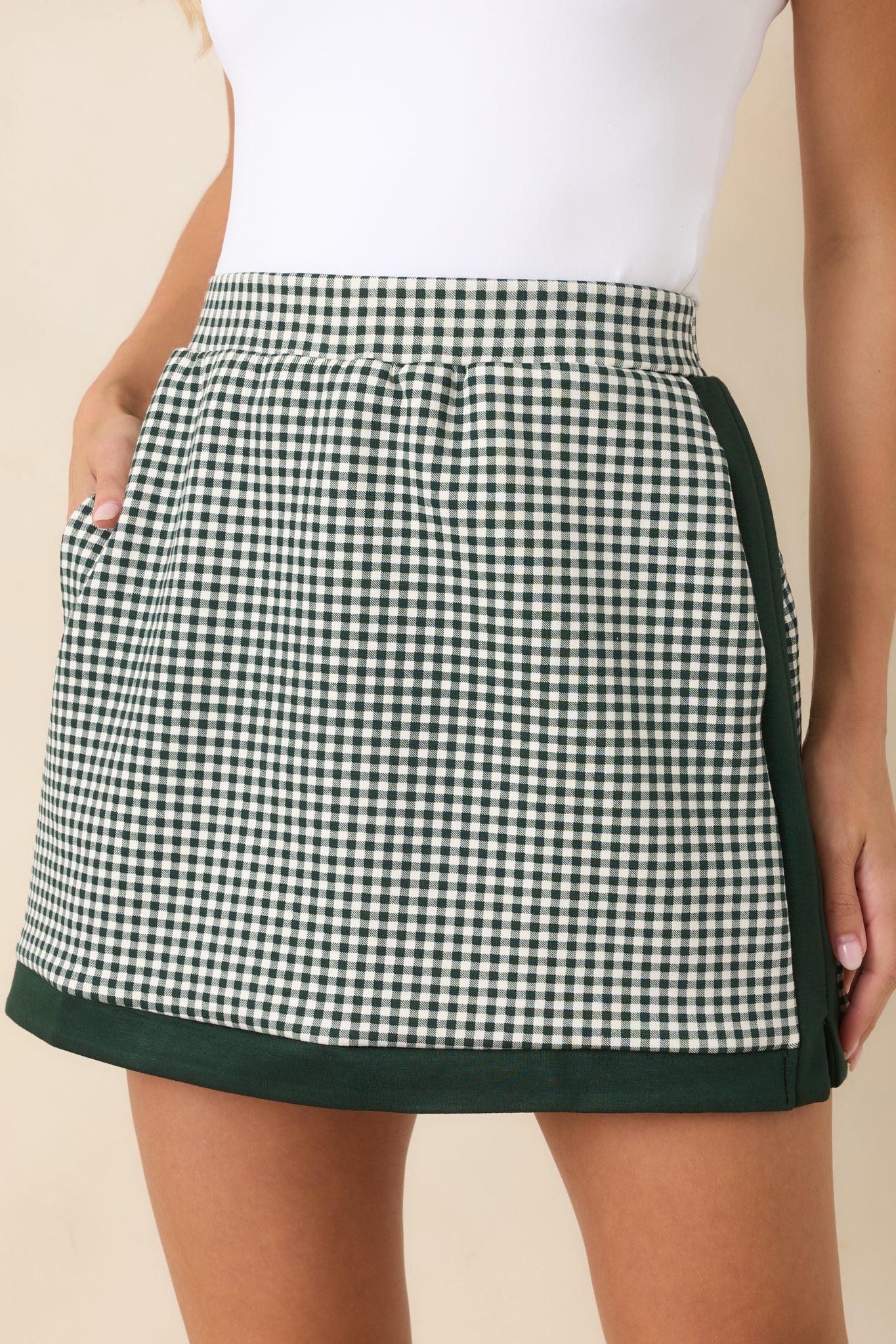 Check the Agenda Hunter Green Gingham Contrast Trim Skort
