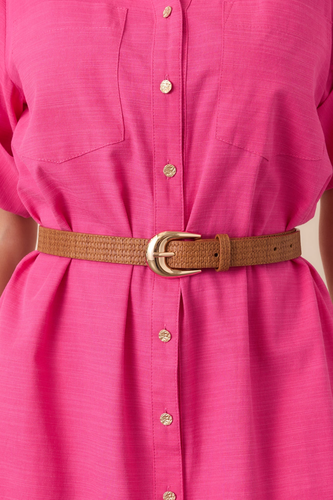 Always in Place Cognac Brown Woven Texture Faux Leather Belt