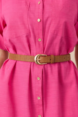 Always in Place Cognac Brown Woven Texture Faux Leather Belt