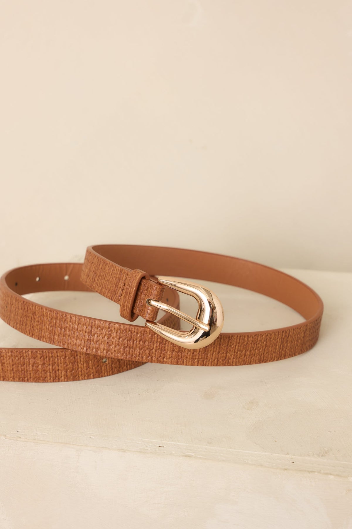 Always in Place Cognac Brown Woven Texture Faux Leather Belt