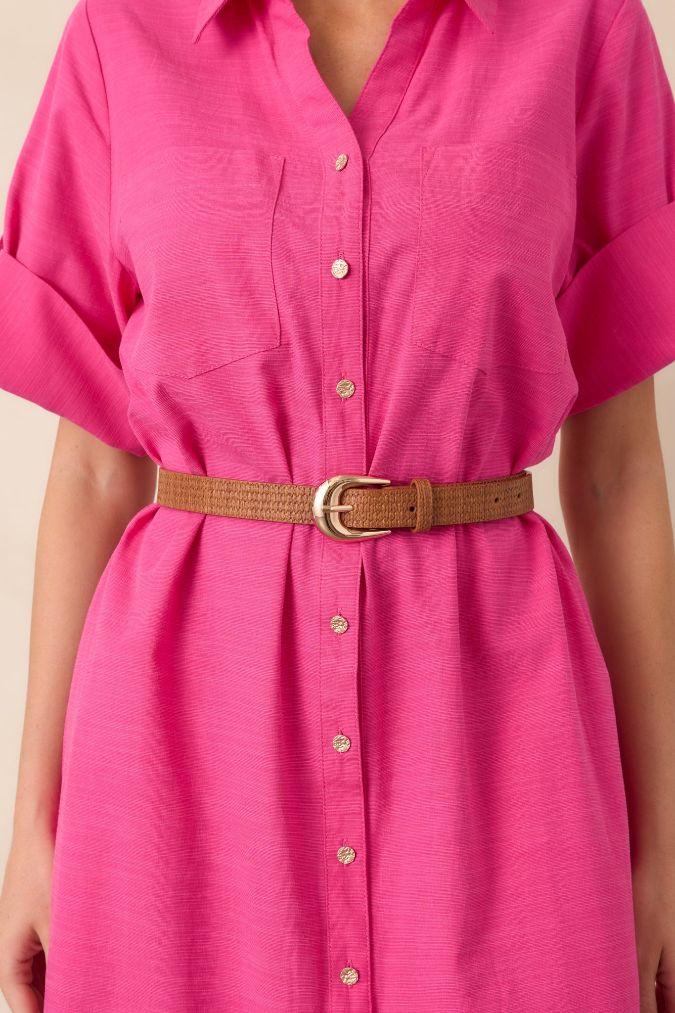 Always in Place Cognac Brown Woven Texture Faux Leather Belt