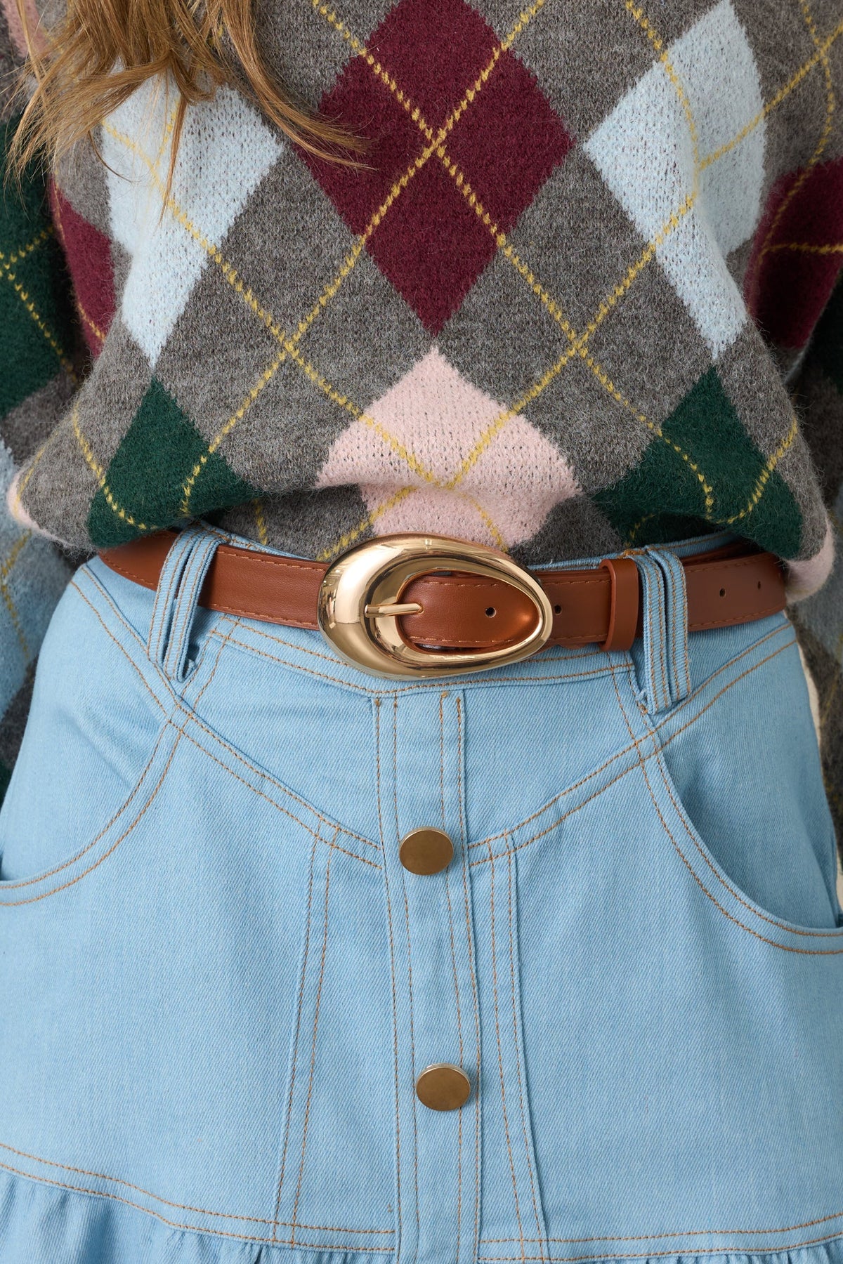 Coming Around Again Cognac Faux Leather Belt