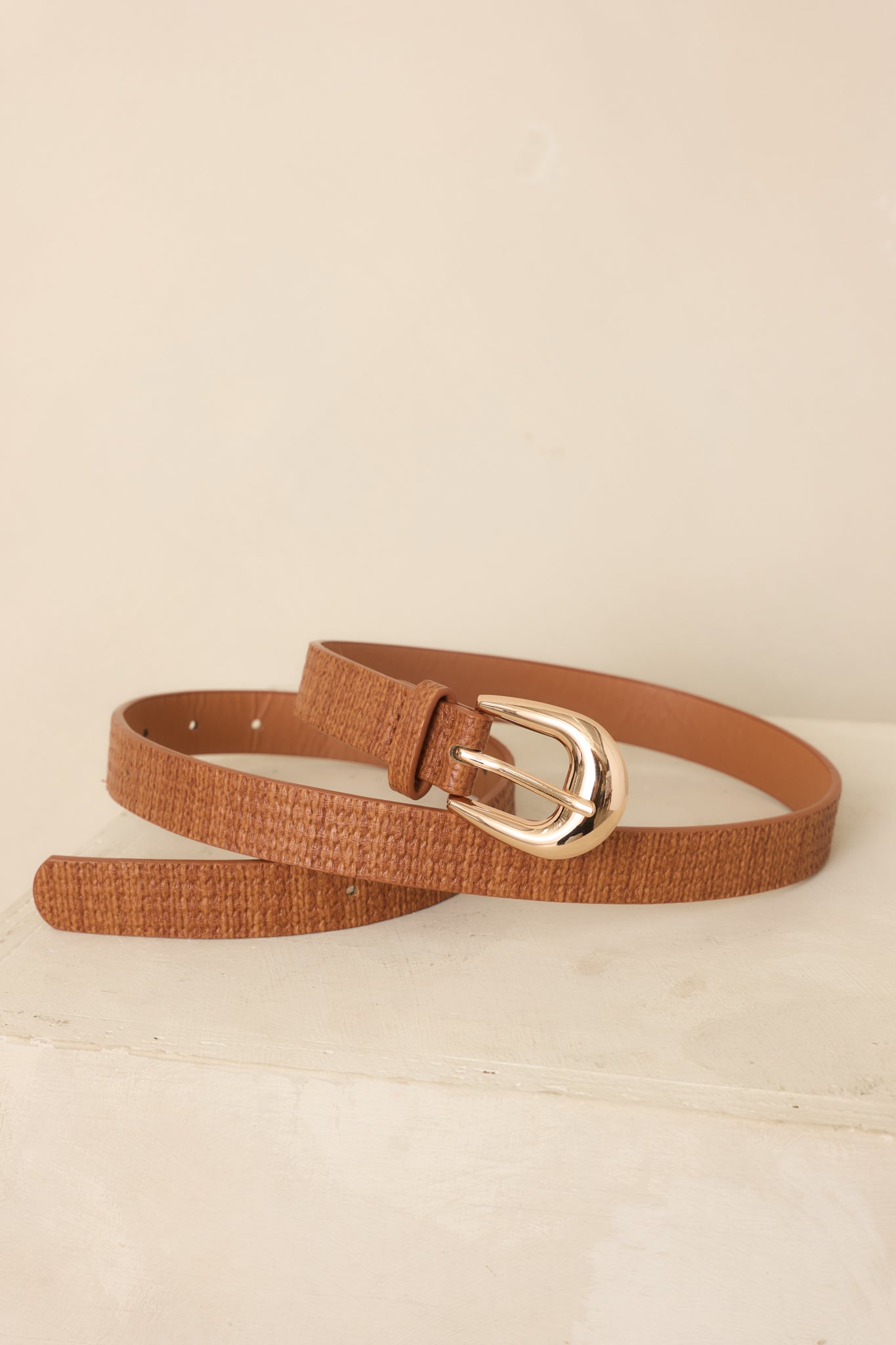 Always in Place Cognac Brown Woven Texture Faux Leather Belt