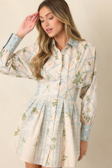 En Saison Georgina Ivory Floral Lattice Textured Mini Shirt Dress