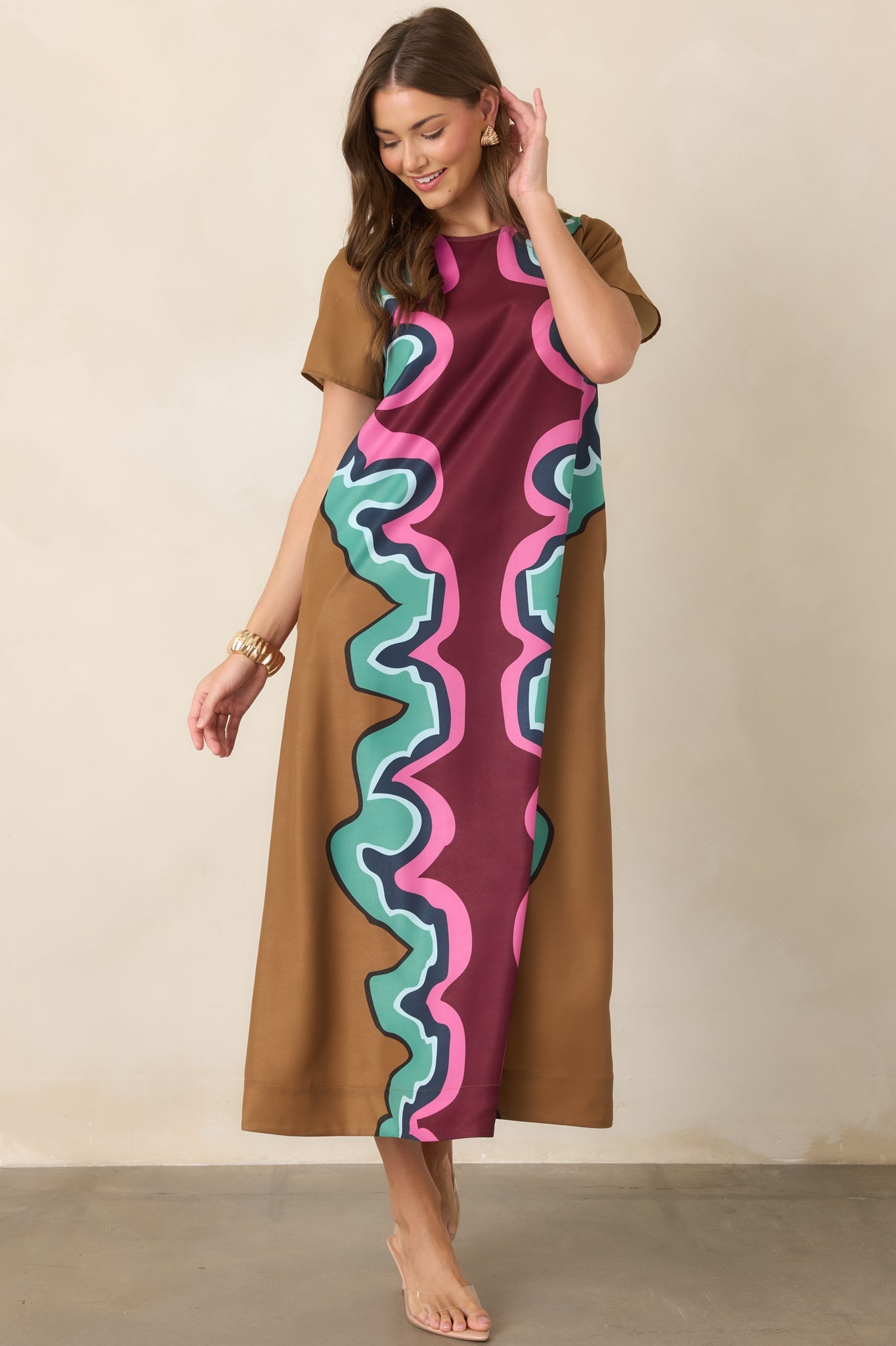 CROSBY Coco Serpentine Multi Short Sleeve Maxi Dress