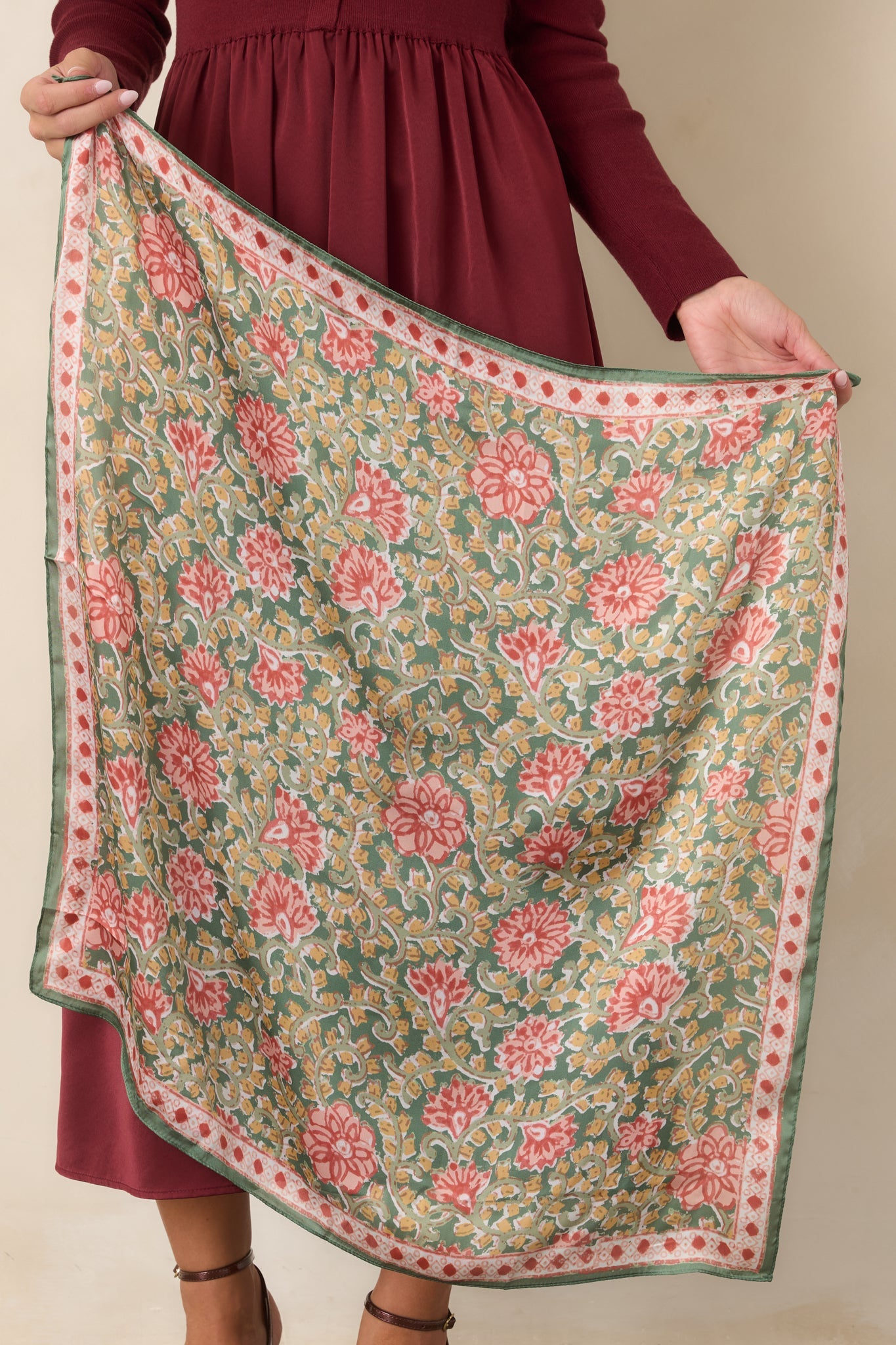 As the Story Goes Green Multi Floral Scroll Print Scarf