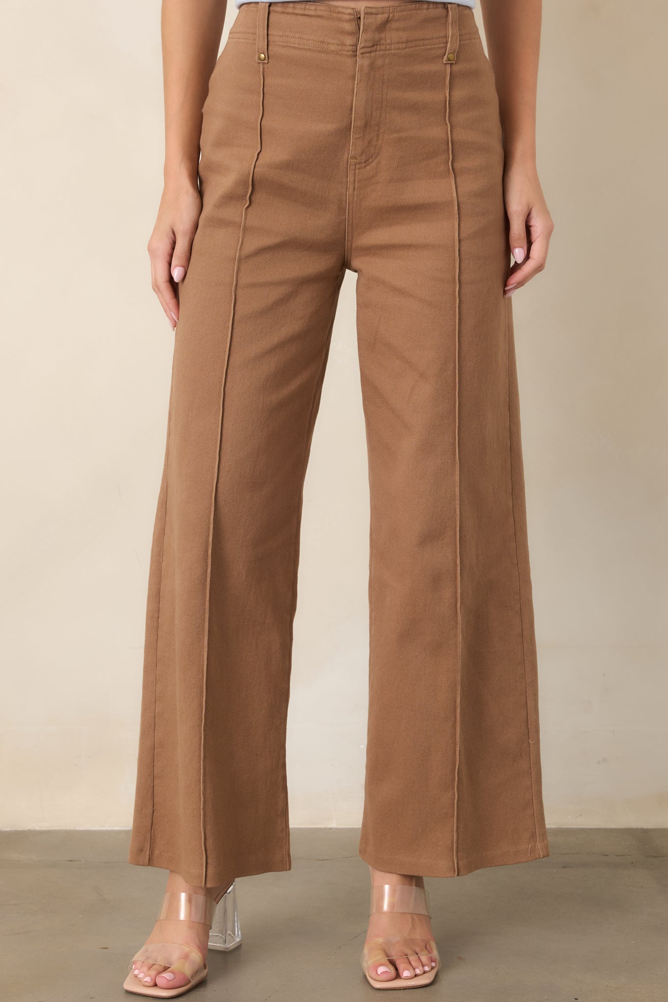 Business & Pleasure Camel Brown Cotton Wide Leg Cropped Pants