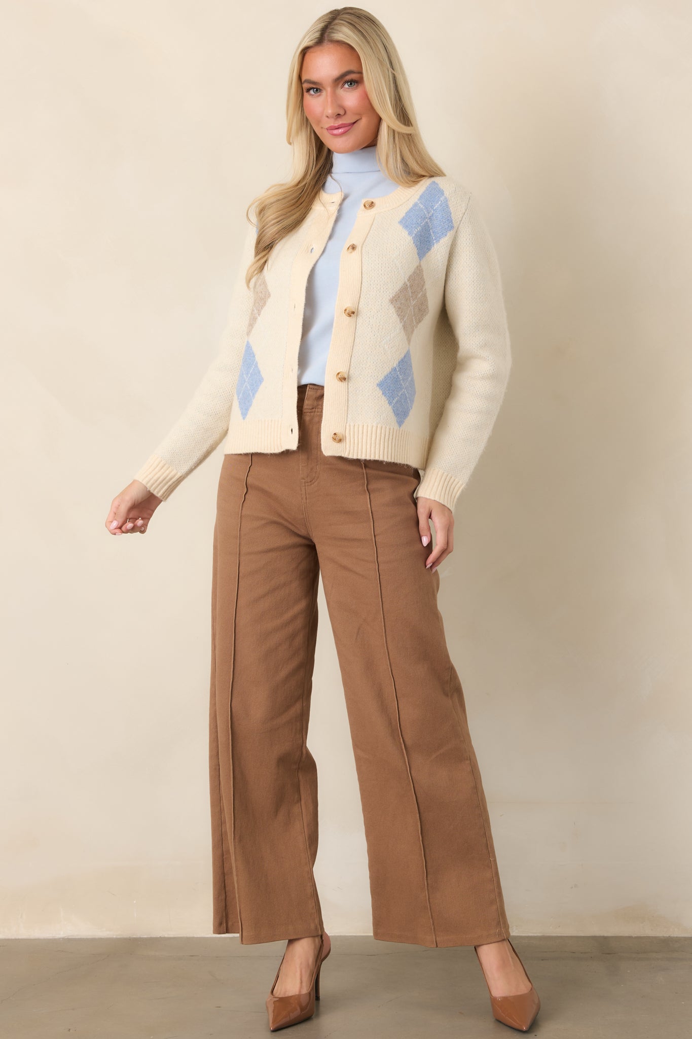 Business & Pleasure Camel Brown Cotton Wide Leg Cropped Pants