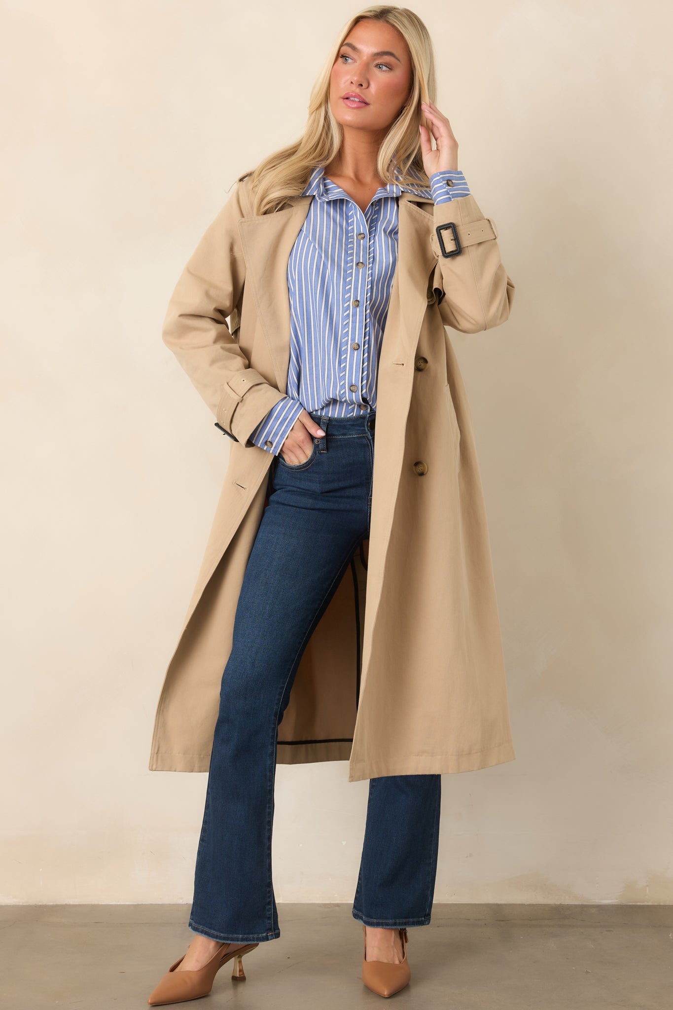 A Fine Example Dark Wash Cotton Denim Slight Flare Jeans