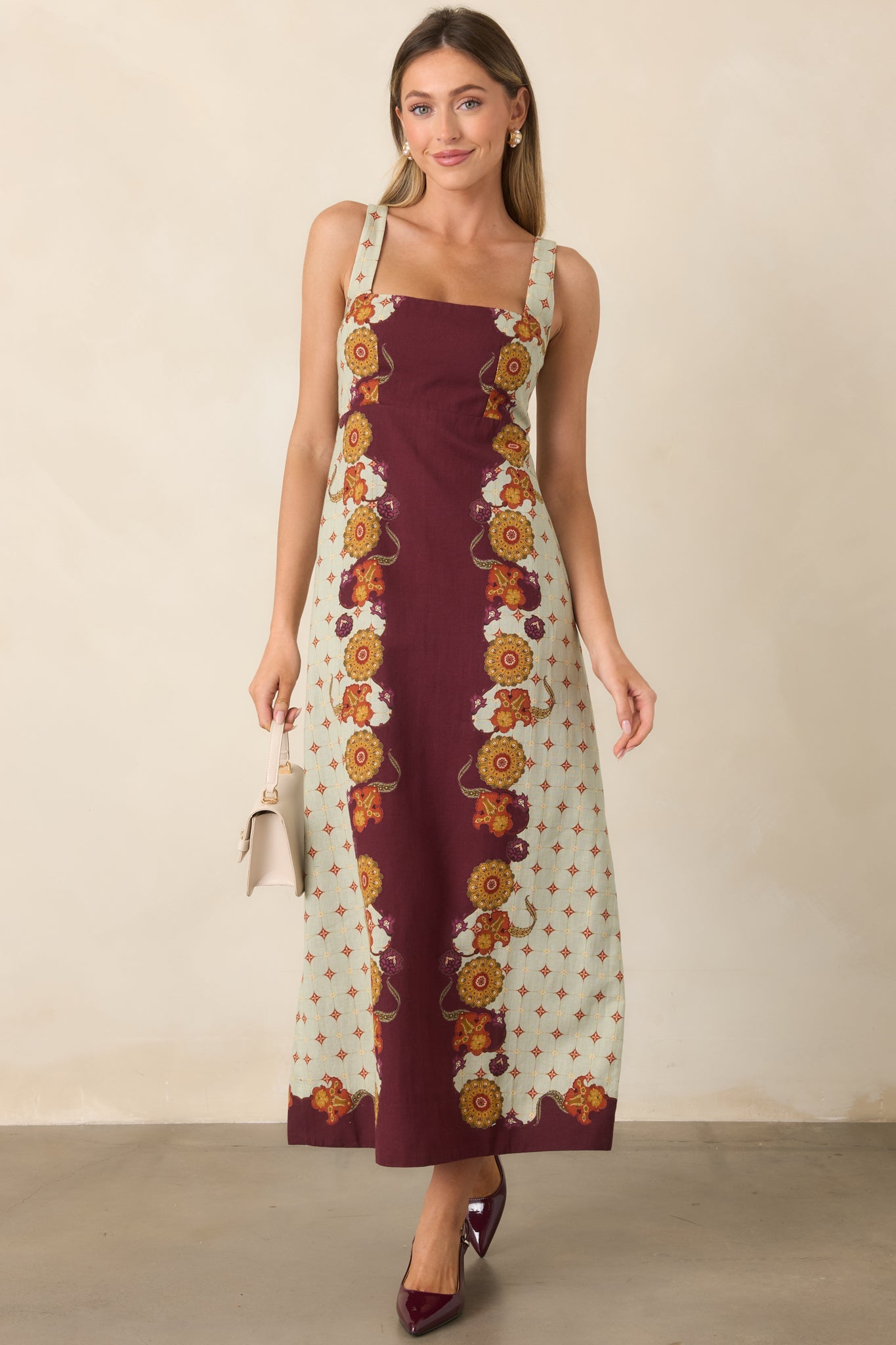 Anna Cate Minnie Wine & Sage Rustic Bloom Midi Dress