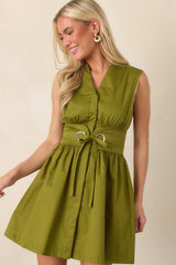Come Together Peridot Green Cotton Belted Mini Dress
