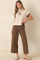 Dot Your Average Brown Cotton Polka Dot Cropped Wide Leg Pants