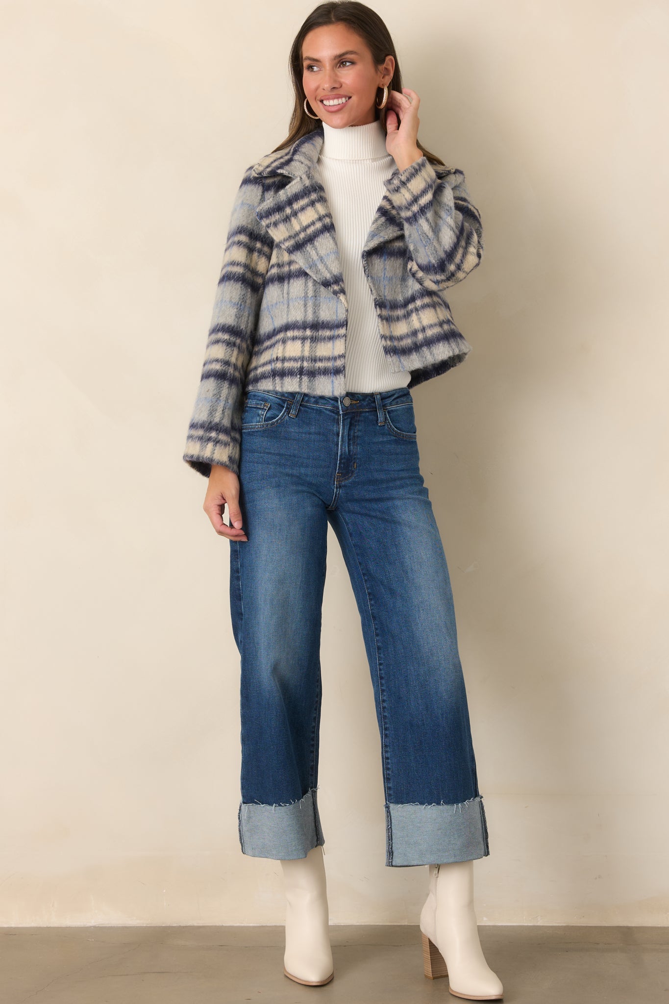 Best I've Seen Dark Wash Stretch Wide Leg Cuffed Jeans